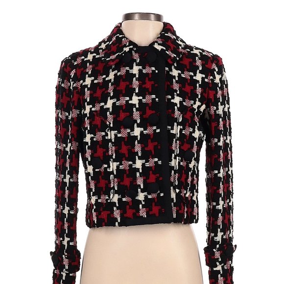 Carlisle Tweed Blazer Jacket - Burgundy & Black - Size 0 - Picture 1 of 2
